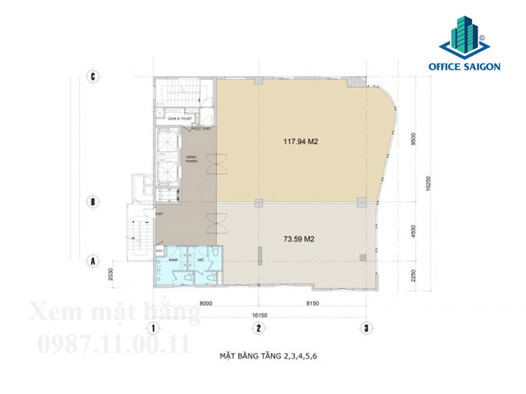 Layout bố trí mặt bằng tại các tầng 2, 3, 4, 5, 6 tòa nhà The Address