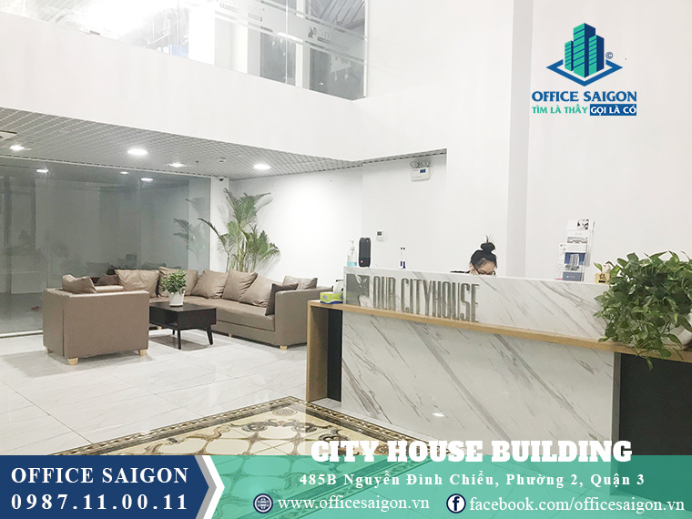 Khu vực lễ tân tại văn phòng cho thuê City House Quận 3