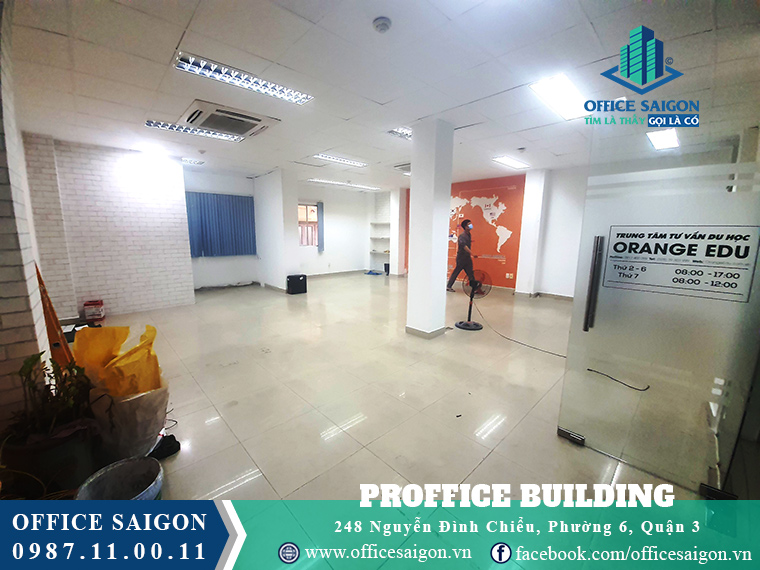 View sàn trống giá tốt tại văn phòng cho thuê toà nhà Proffice Quận 3