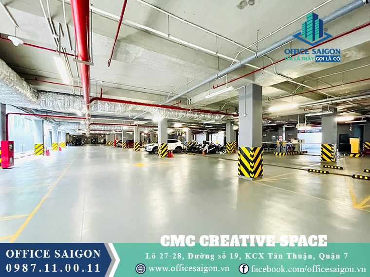 Diện tích hầm giữ xe văn phòng cho thuê toà nhà CMC Creative Space Quận 7