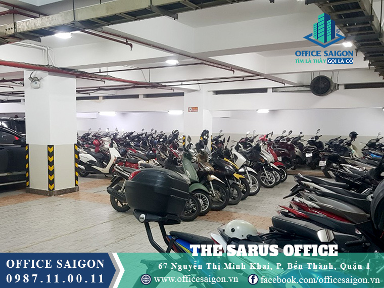 Hầm giữ xe rộng rãi tại toà nhà văn phòng cho thuê The Sarus ofice Building Quận 1