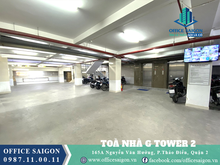 Hầm giữ xe rộng rãi toà nhà văn phòng cho thuê toà nhà G Tower 2 Quận 2