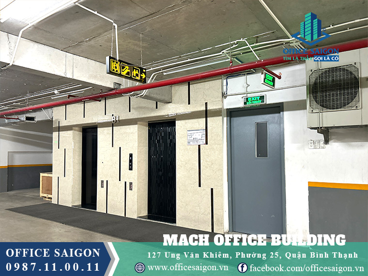 Hệ thống thang máy tầng hầm tại văn phòng cho thuê MACH Office Building quận Bình Thạnh