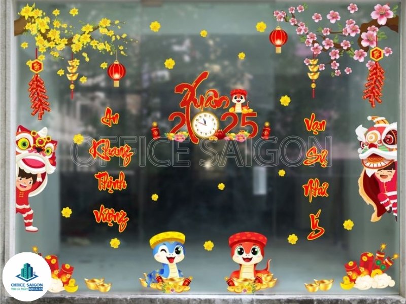 Cách trang trí Tết cho văn phòng bằng decal dán kính